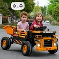 thumbnail image 4 of FINITO 12V 10Ah Ride on Tor for Toddlers, Powerful 4 Wheels Electric Dump Truck, 2 Seater Kids Ride on Car w/Parent Remote Control, Music, up to 5MPH, Yellow, 4 of 9