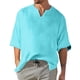 thumbnail image 1 of Men's Solid Color Pleated Quarter Sleeve Top Men's Retro V-Neck Top4XL, 1 of 5