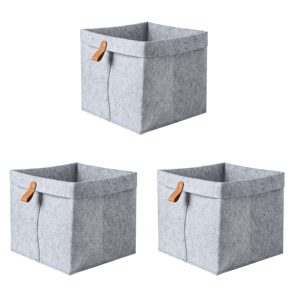 3X Nordic Felt Storage Basket Living Room Tea Table Sundries Storage Basket Cloth Felt Storage Box Bedroom Socks Grey