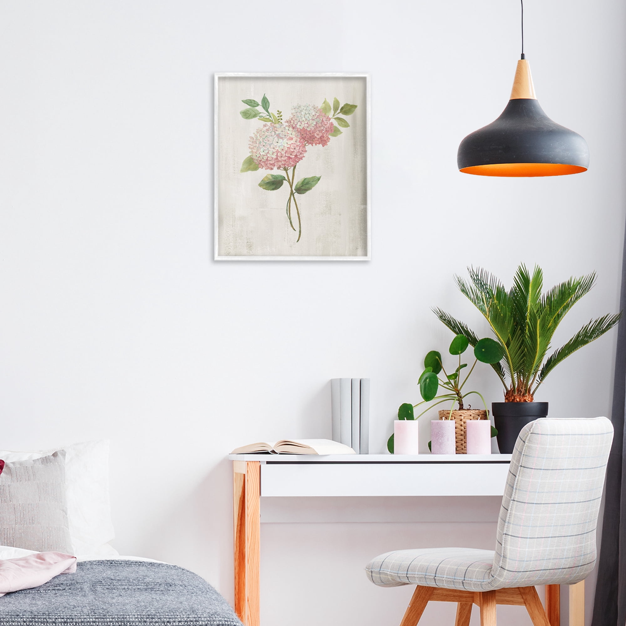 Stupell Industries Pink Hydrangea Paired Stems White Framed Giclee Art, design by Nan
