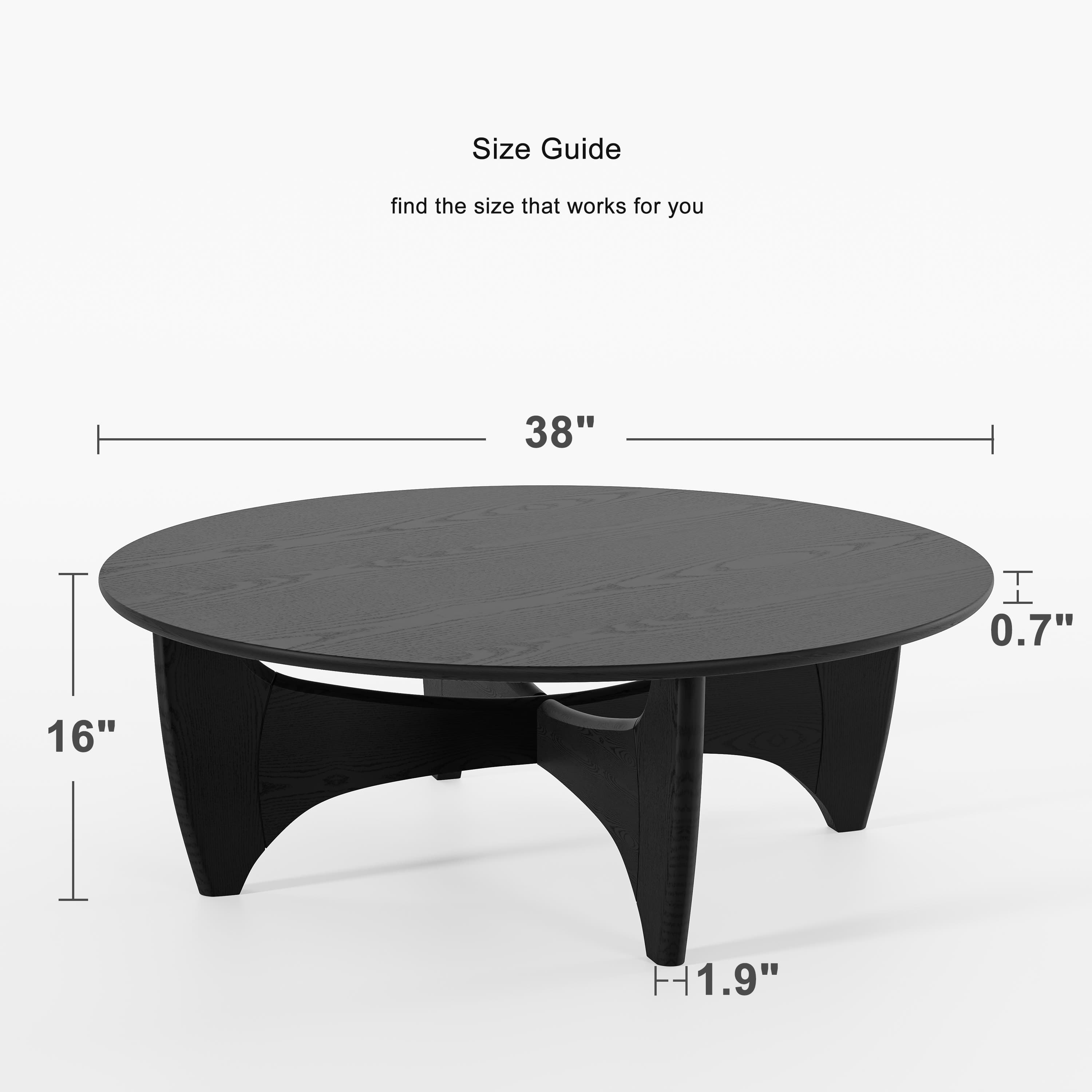 MAYEERTY 38"x38"x16" Solid Wood Coffee Table Round Sofa Table,Black