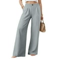 thumbnail image 3 of vigerkar Wide Leg Pants for Women Cotton Linen Business Casual Long Trousers Palazzo Pants with Pockets Grey, M, 3 of 7