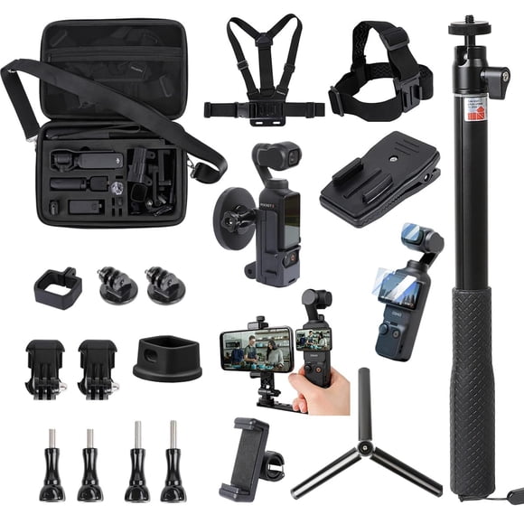 PellKing 21 in 1 Accessories Kit for OSMO Pocket 3,Including Hard Shell case,Magnetic Mount,Desktop Base Mount,Selfie Stick,Tripod,Chest Mount,Mobile Phone Holder,Screen