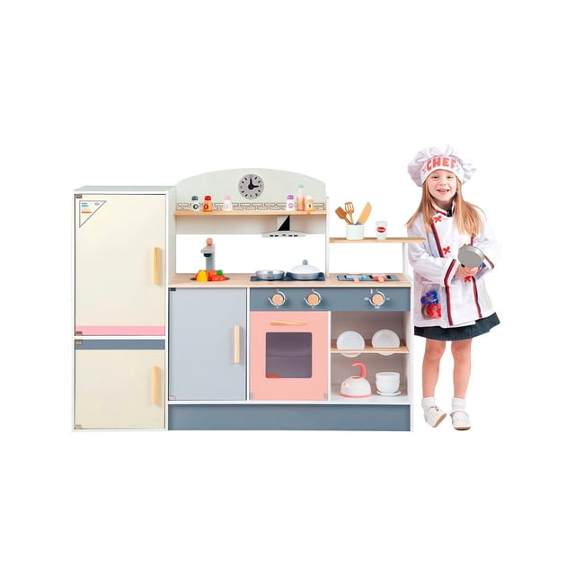 Cocinita de Madera para Niños RED VELVET Incluye Refrigerador y Accesorios Realistas