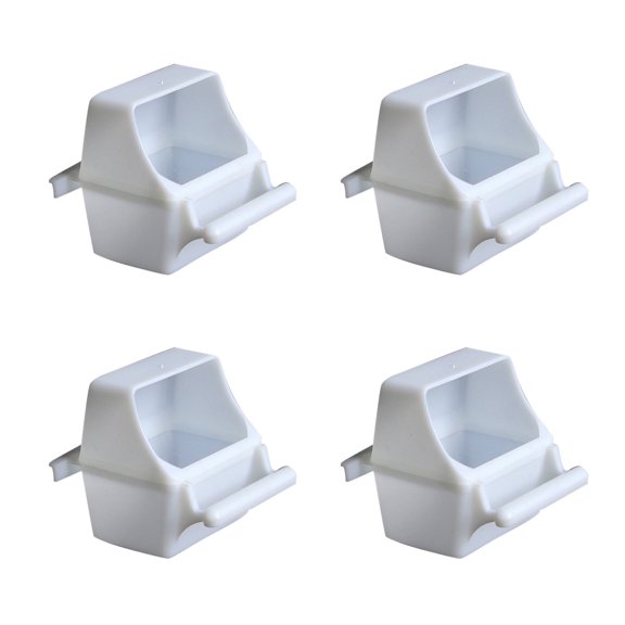4 Pack No Mess Bird Feeder Bowls - Small Slot Hanging Food & Water Dispenser for Parakeet Cages, Clear Bird Cage Feeders with Perch