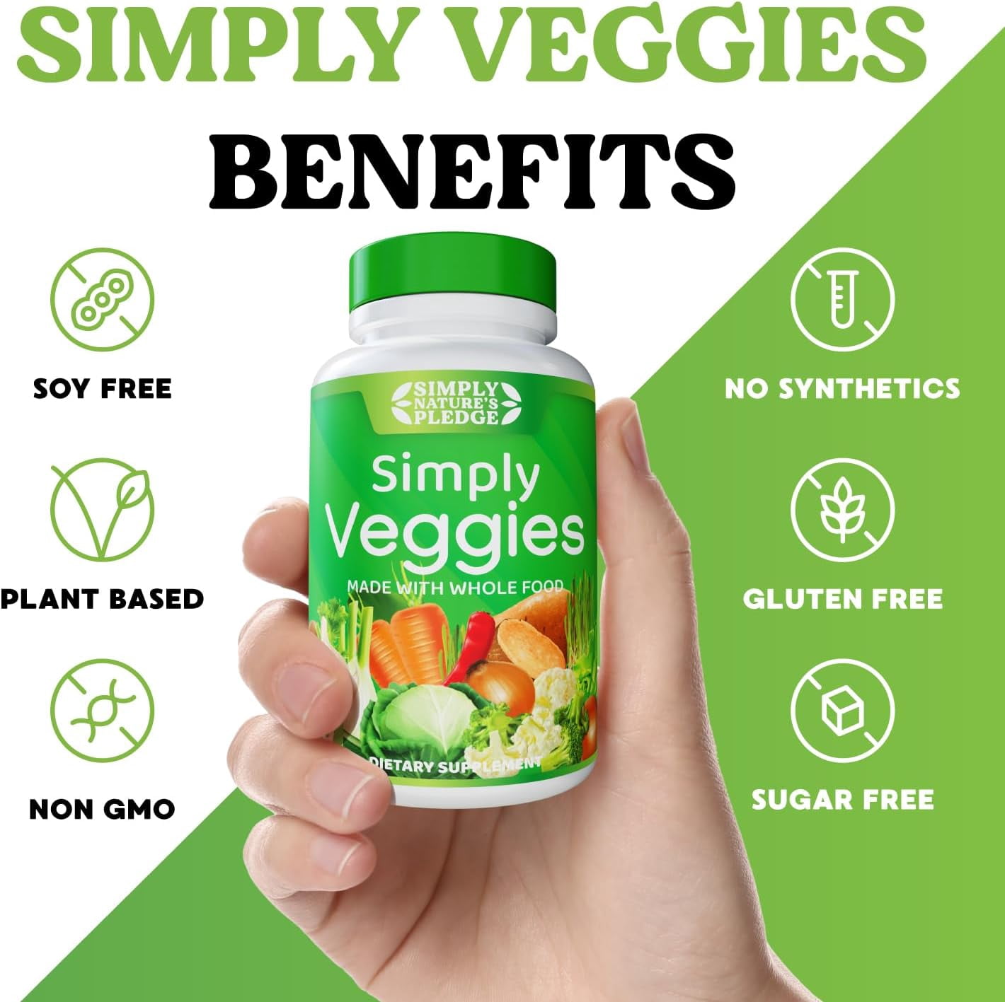 Simply Nature's Pledge - Made with Whole Food Superfoods, Packed with Beta Carotene & 18 Different Vegetables - 100% Soy Free - 90 Veggie Capsules