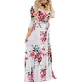thumbnail image 2 of White Floral Pattern Sashes Draped 3/4 Sleeve Deep V-neck Women's Wrap Bohemian Maxi Dress L, 2 of 5
