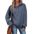 thumbnail image 2 of Lumtrix Oversized Sweatshirt for Women Quarter Button up Stand Collar Long Sleeve Pullover Sweatshirts Henley Neck Pullover Tops Trendy Dark Blue _EF06 2XL, 2 of 4