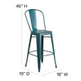 thumbnail image 4 of Emma + Oliver 4 Pack 30" High Distressed Kelly Blue-Teal Metal Indoor-Outdoor Barstool with Back, 4 of 12
