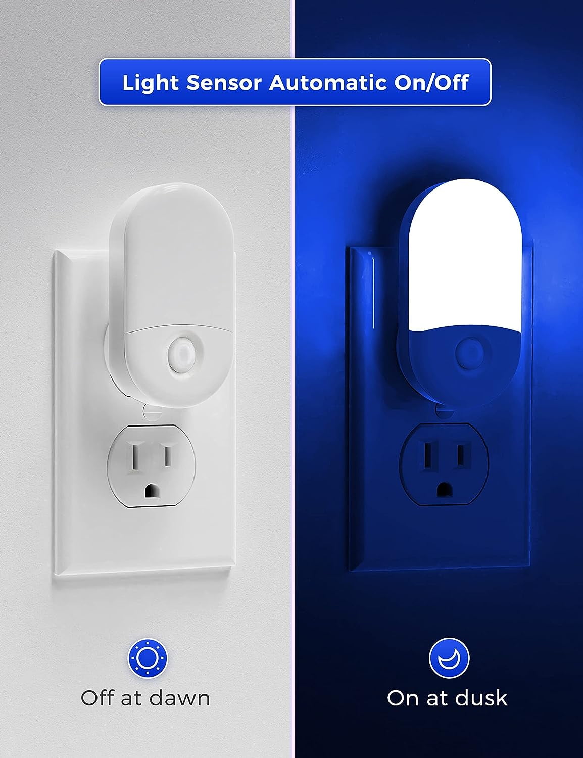 Blue Night Light, Night Lights Plug into Wall[2 Pack], 0.6W LED Nightlight, Dusk to Dawn Sensor, 30/60LM Adjustable Brightness, Automatic Night Light for Kid, Bathroom, Nursery, Hallway