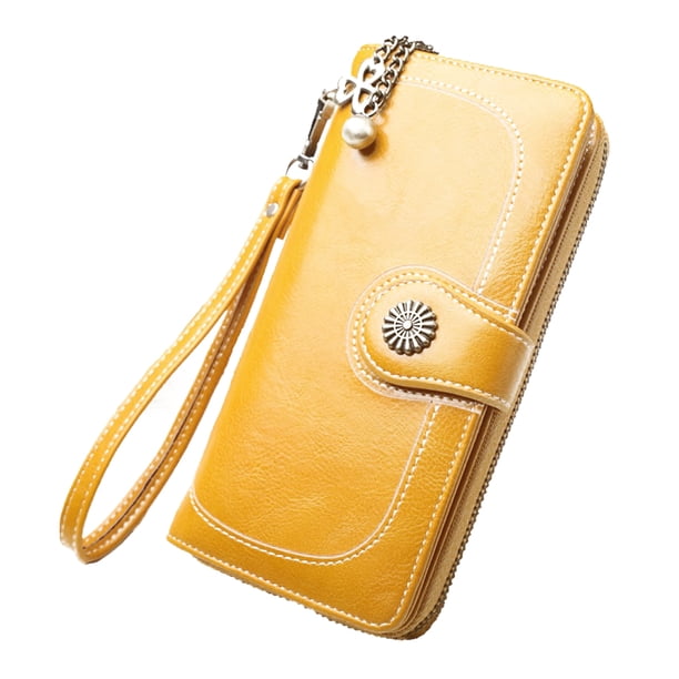 Carteras de cuero de cera de aceite vintage para mujer, monedero largo para teléfono, monedero con cremallera, monederos de mano para mujer seitruly BB6692-01