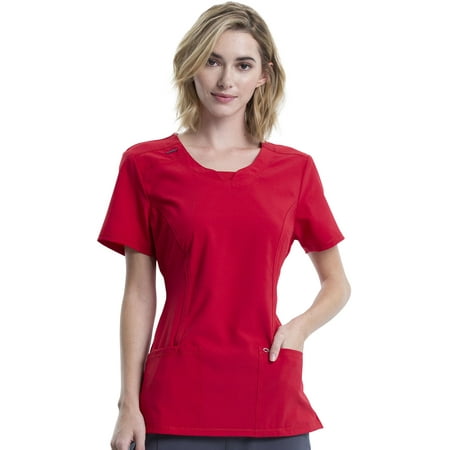 Cherokee Infinity Scrubs Top for Women Round Neck 2624A, XL, Red