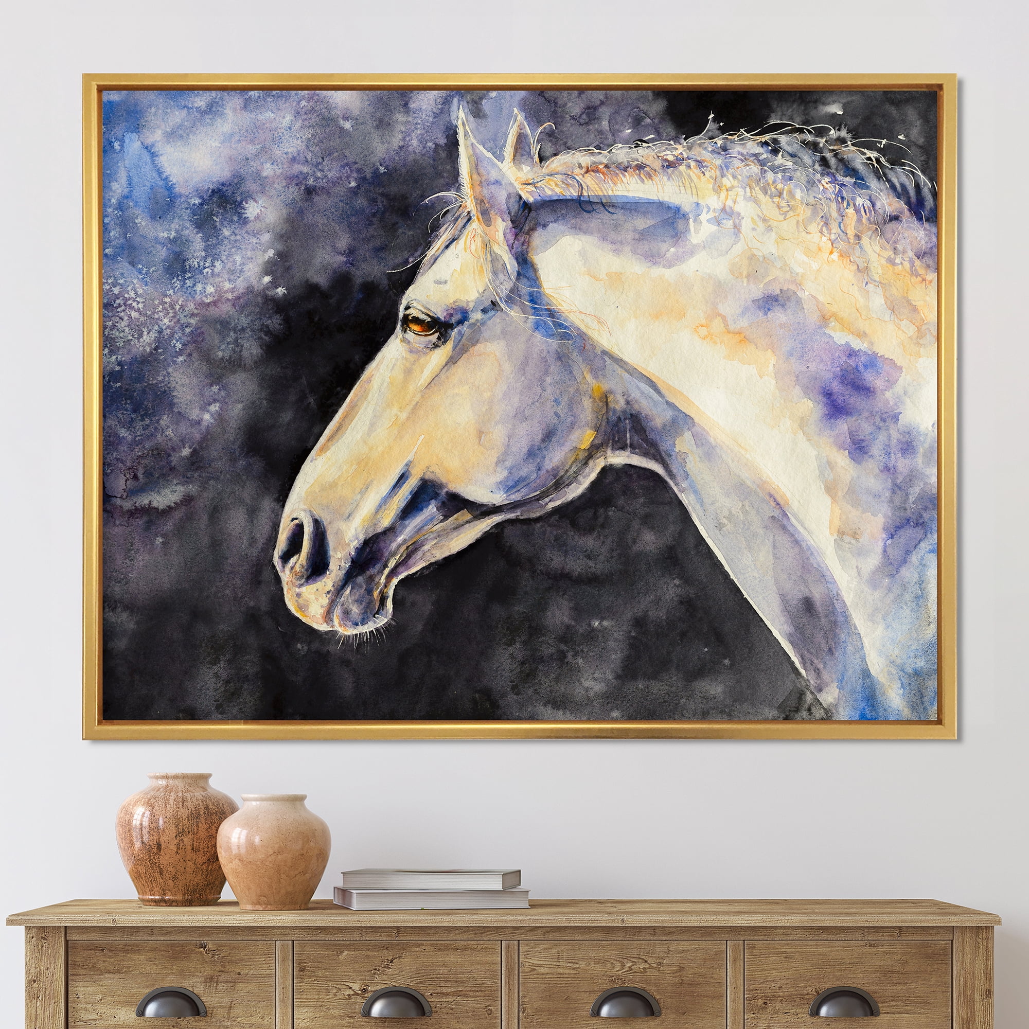 Designart 'Close Up Of The Head of A Lipizzan Horse' Farmhouse Framed Canvas Wall Art Print