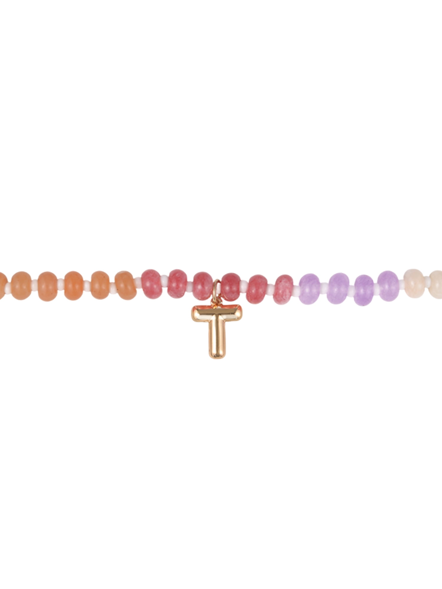 Time and Tru Goldtone Multicolored Bead Initial "T" Necklace