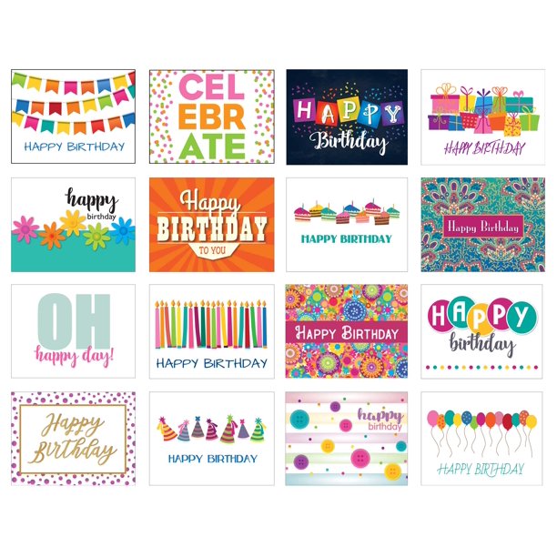 Bulk Birthday Card Set 16 Different Design Birthday Variety Packs