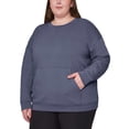 thumbnail image 3 of Mondetta Women's Soft Brushed Fleece Kangaroo Pocket Crewneck Top Casual Active Sweatshirt-Blue / 3X, 3 of 4