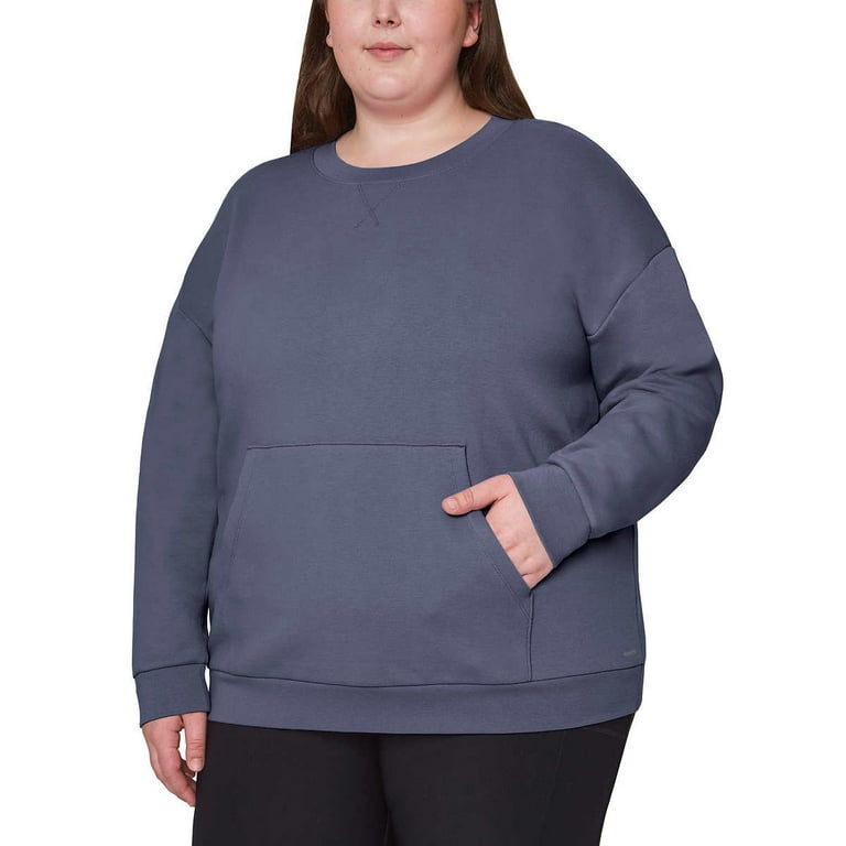 Mondetta Women s Soft Brushed Fleece Kangaroo Pocket Crewneck Top Casual Active Sweatshirt Blue 2X Walmart