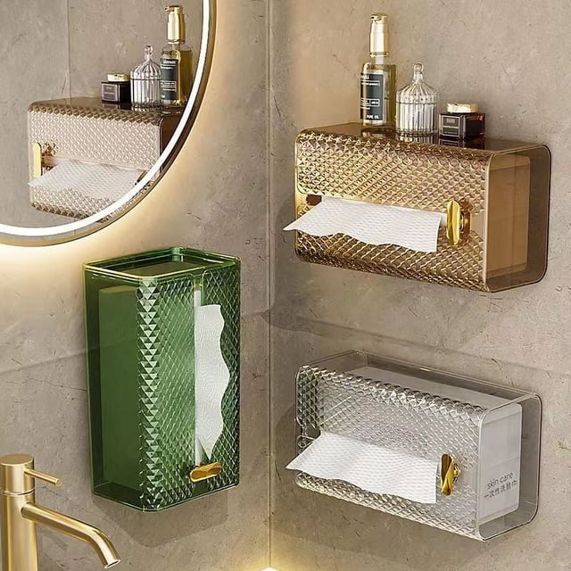 Caja de pañuelos de pared para baño, cocina, caja de pañuelos invertida, transparente, de lujo, para colgar en la pared