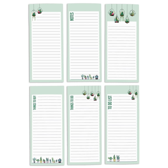 Inkdotpot Pack of 6 Funny Magnetic Dry Erase List For Fridge, Wipe Clean w/ NoStain, Quick Notes Shopping & Grocery List Whiteboard for Fridge, 8.75" x 3.8"(Cactus And Succulents)
