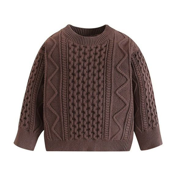 Coerni Little Child Autumn Solid Color Long Sleeve Braid Crew Neck Sweater Knit Sweater Long Sleeve Shirt