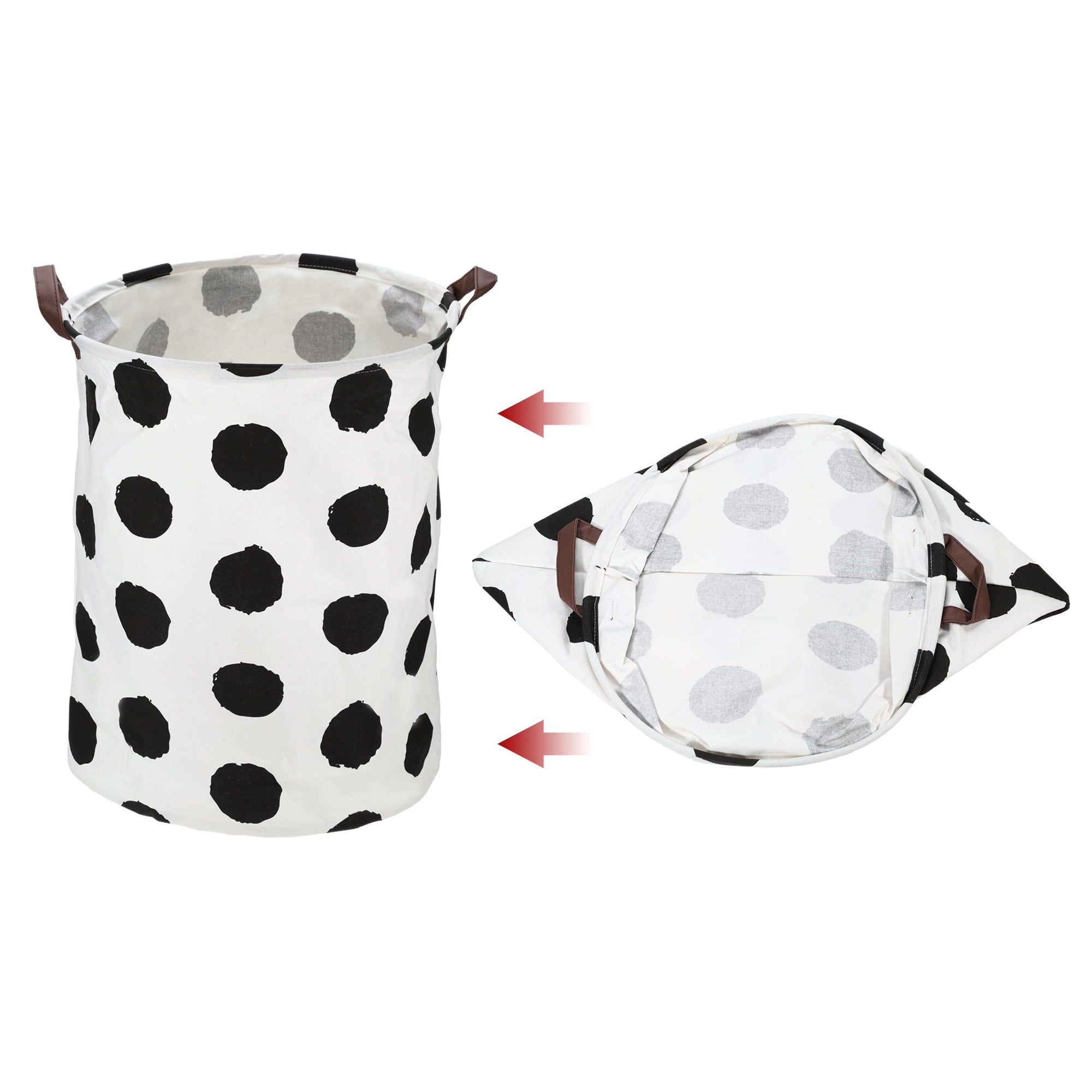 Unique Bargains Foldable Cylindrical Laundry Basket 19.69"x15.75" 60L Black Polka Dots