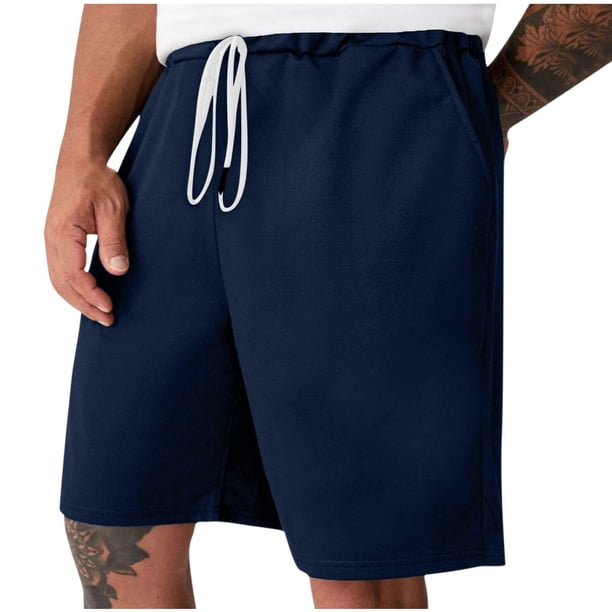 Puntoco Shorts Hombre Casuales Playa Liso Moda,Pantalones Cortos De Corte Clásico Para Hombre,Pantalones De Verano Para Hombre Con Cintura Elástica Y Cordón Recto Con Bolsillo Negro Xl