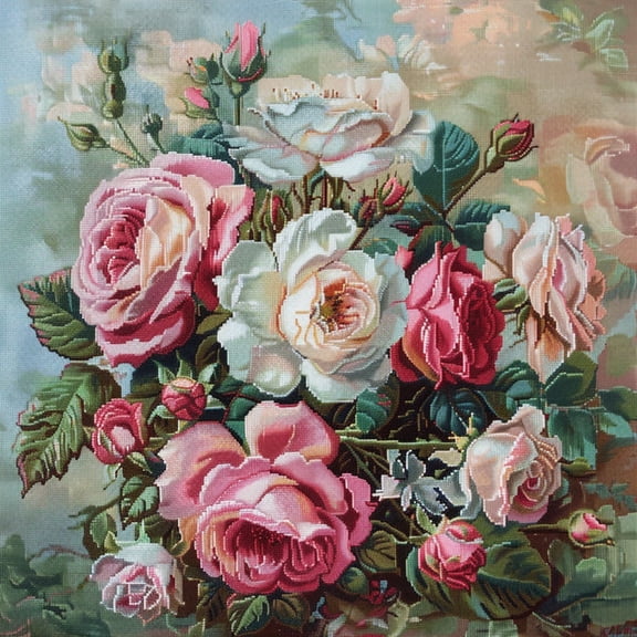 Flower Printed Cross Stitch Pillow Case Kits 11 Count Cross Stitch Kits For Beginners Adults 45X45cm Handmade Embroidery Kit Needlepoint Home Decor for Sofa