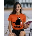 thumbnail image 2 of Black Cat Creepy Crazy Eyes Halloween Shirt Women's T-shirt, XL, Orange, 2 of 6