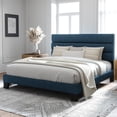 thumbnail image 2 of Allewie Cal King Size Platform Bed Frame with Velvet Upholstered Headboard, No Box Spring Needed, Navy Blue, 2 of 7