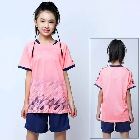 ITSAME Boys Girls Athletic Sets Quick-Dry Performance Short Sleeve T-Shirt and Shorts 2-Piece Outdoor Sportswear Sets Pink 10-11T