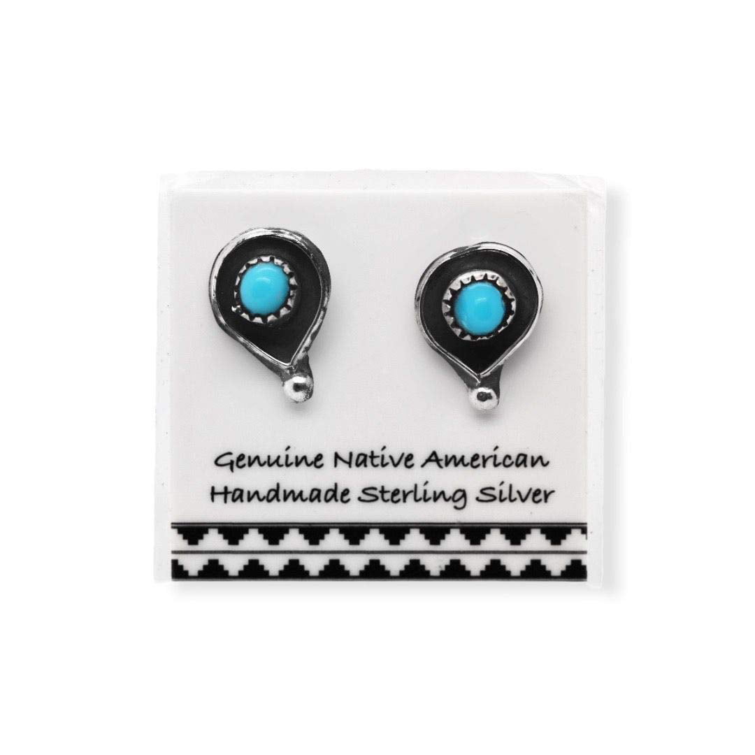 Handmade in the USA Nickle Free Inlay Turtle Design Authentic Navajo Native American 12mm Genuine Sleeping Beauty Turquoise Stud Earrings in 925 Sterling Silver 