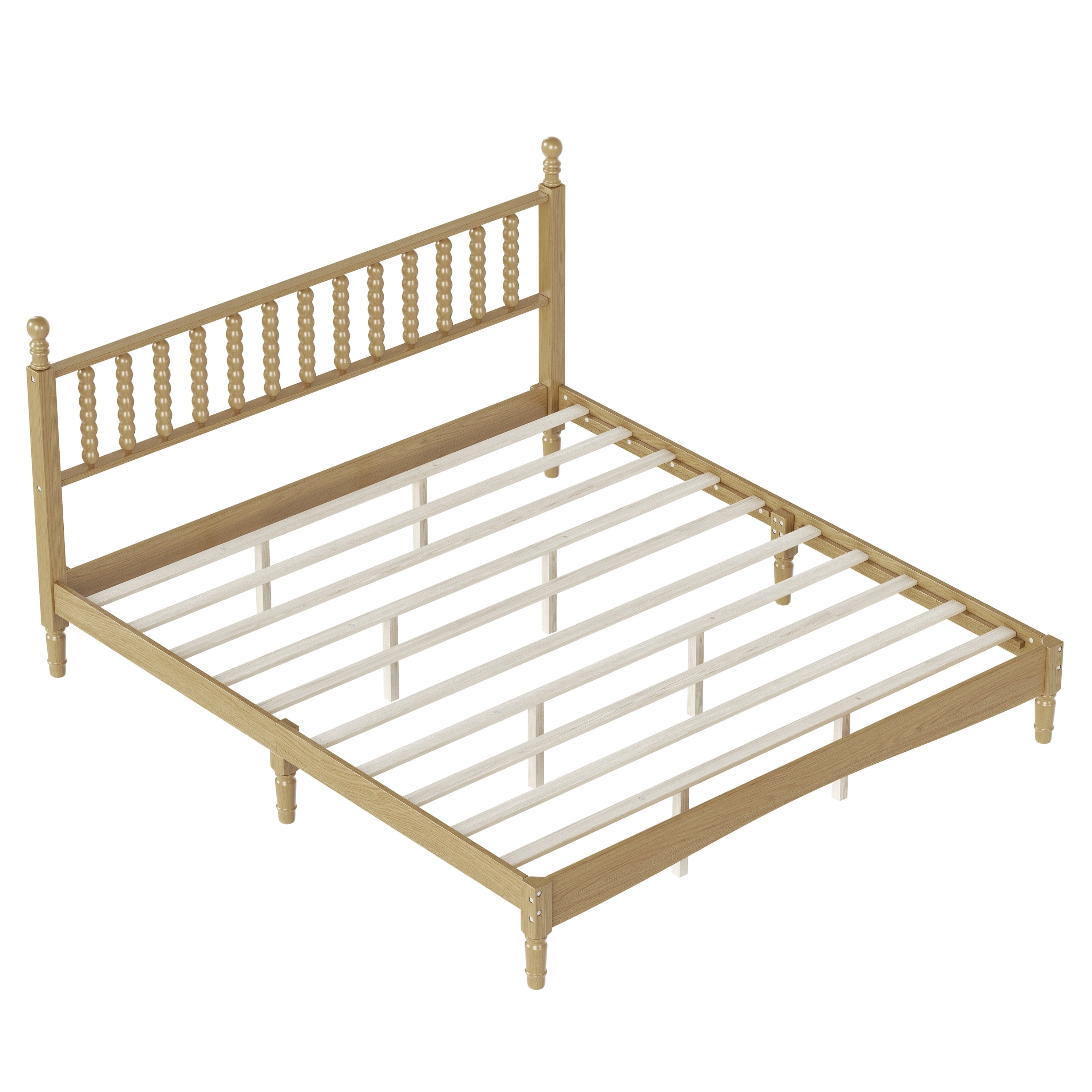 Homy Casa King Size Wood Platform Bed with Gourd Shaped Headboard, Sturdy Slats, Natural Finish, Easy Assembly, Modern Bedroom Furniture