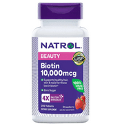 Natrol Biotin 10000 mcg, Strawberry Flavor, Fast Dissolve Tablets, Extra Strength, 250 Count