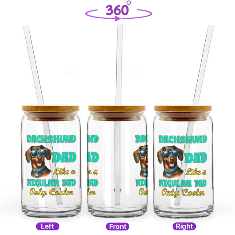 Dachshund Lover Glass Cup - 16oz Wiener Dog Tumbler With Bamboo Lid & Straw, Gift For Dog Moms
