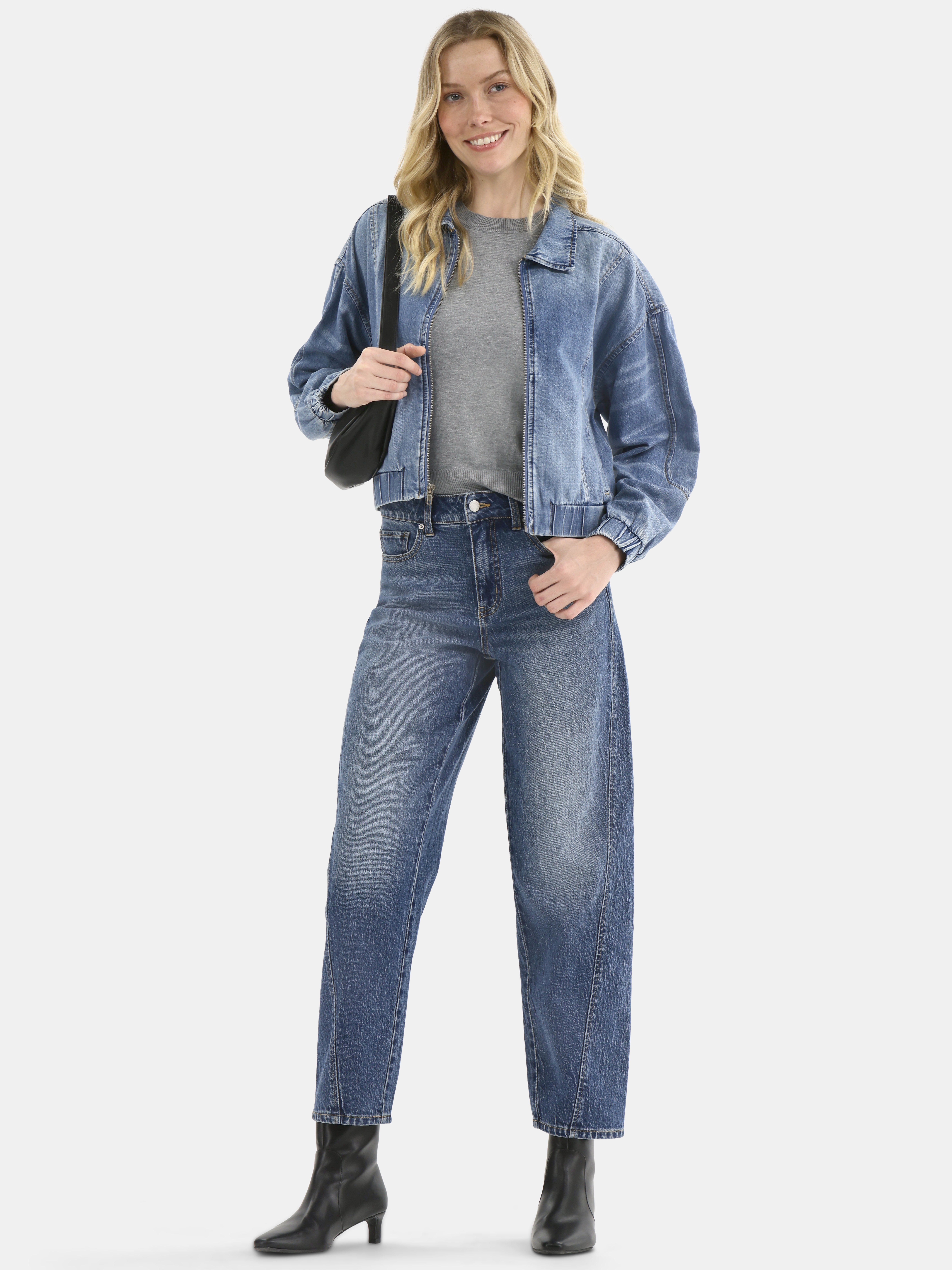 Time and Tru Women's Cotton Denim Bomber Jacket, Sizes XS-XXXL