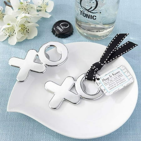 Kate Aspen Hugs & Kisses from Mr. & Mrs. Chrome XO Bottle Opener - Set of 12 - Perfect Wedding Favor or Guest Gifts for Bridal Showers