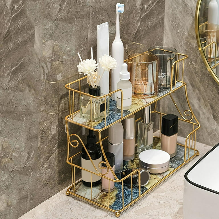 2 Layer Bathroom Organizer Rack Shower Shelf Makeup Storage Rack, Desktop  Counter Vanity Tray for Dorm, Perfumes, , Kitchen, Toilet River