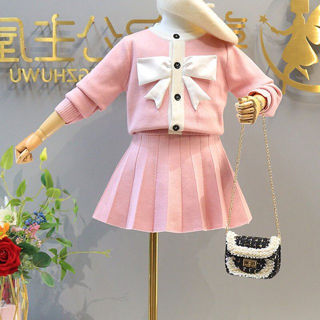 Baju Musim Gugur Anak Perempuan Baru Rok Rajutan Korea Jepang Setelan Baju Anak-anak Sweter Bayi Perempuan + Rok Pendek Seragam Sekolah Siswa zhangmengya LED