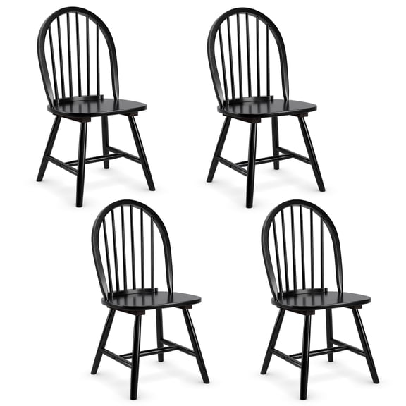 Costway Set of 4 Vintage Windsor Dining Side Chair Wood Spindleback Kitchen Room Black