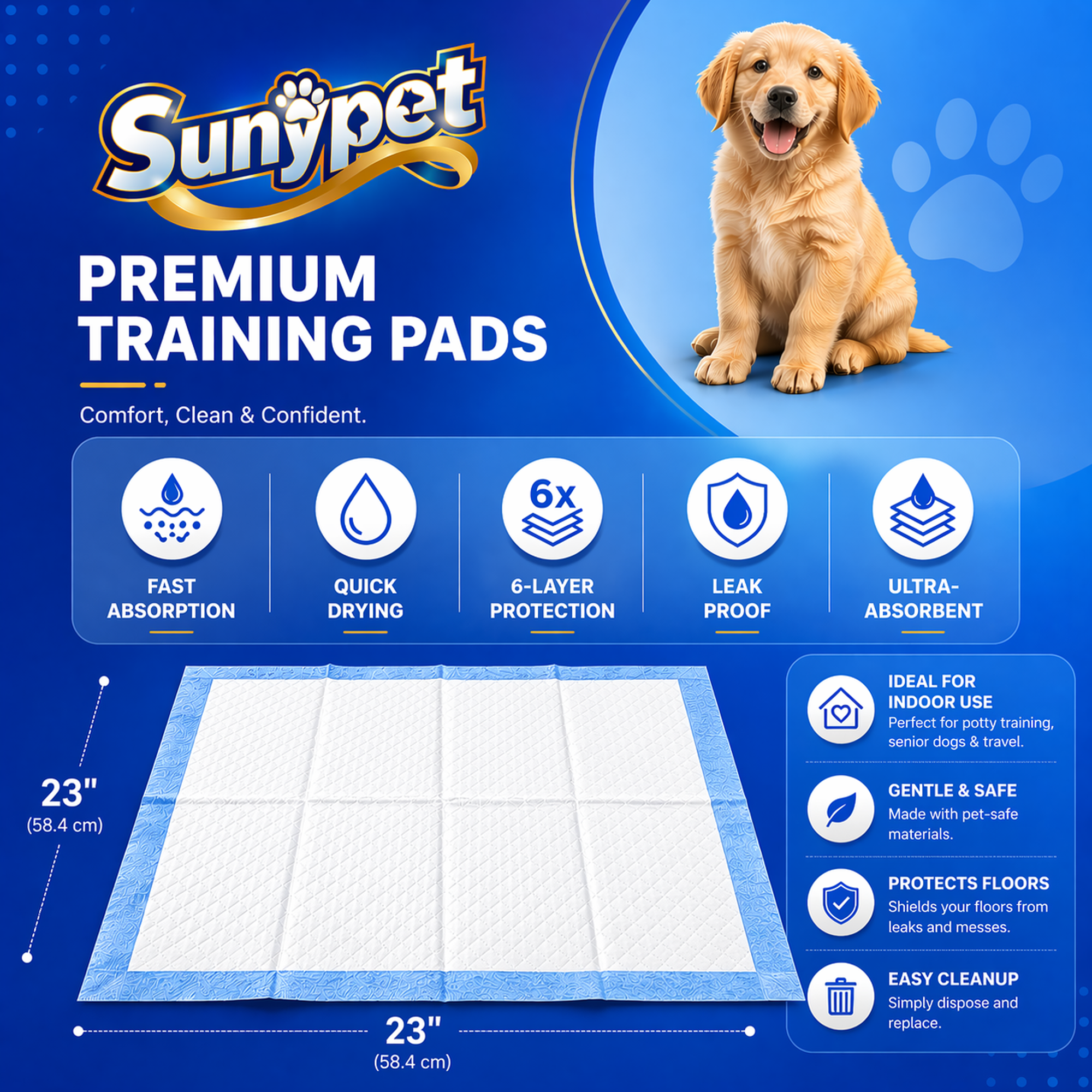 SUNYPET Puppy Pads, Large 23" x 23", 100 Count photo 4