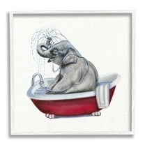 Stupell Industries Elephant in Red Bathtub Playful Safari Animal Glam Painting White Framed Art Print Wall Art, 12 x 12, Design by Donna Brooks