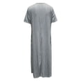 thumbnail image 2 of Femmes Robe V Cou Été Robe Femmes Mode Rayé Imprimé Poche Bouton Manches Courtes Col Rond Longue Robe Adulte Vêtements Féminins Gris Taille XL, 2 of 5