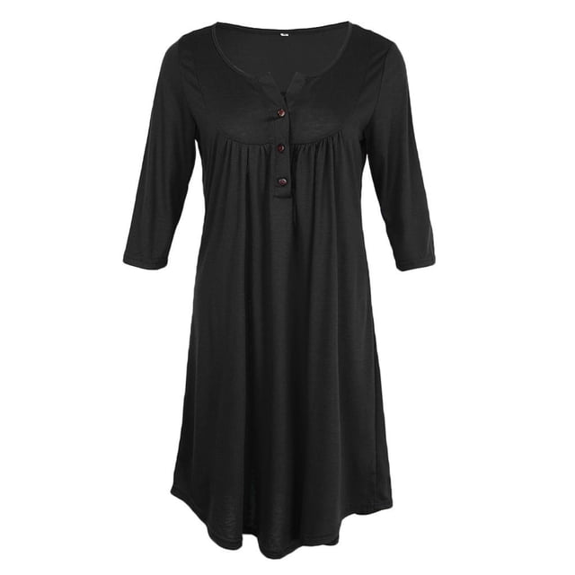 Vestido camisero informal de manga 3/4 para mujer, estilo túnica larga, holgado, hasta la rodilla S