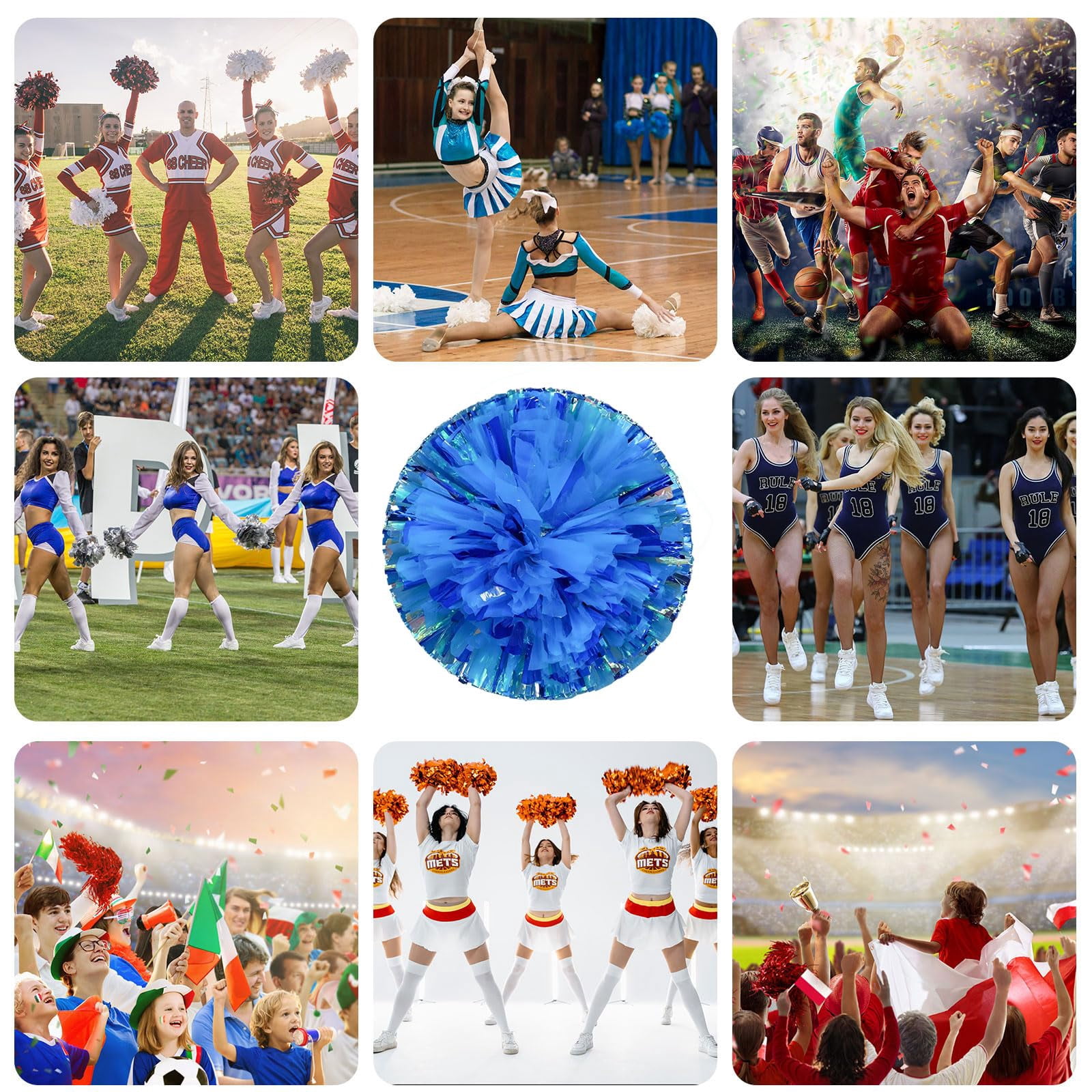12 Pcs pom poms Cheer,pom poms Cheerleading with Finger Holes Cheer Pom Pomsfor Dance, Matches