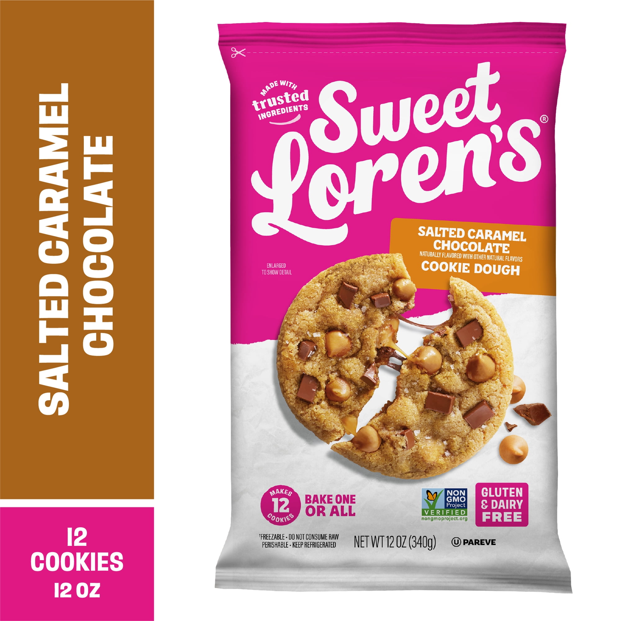 Sweet Loren's Ready to Bake Salted Caramel Chocolate Cookie Dough, Gluten Free & Vegan, Top 9 Allergen Free, 12 oz