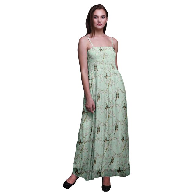 Bimba Robe à Bretelles Spaghetti Fluide à Smocks Imprimée pour Femmes Blossom & Goldfinch Bird Bimba - Très Petit