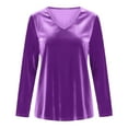 thumbnail image 6 of Huankd Velvet Tops for Women Long Sleeve V Neck Loose Fit Casual Dressy Blouses Fall Winter 2025 Soft Velour Shirts Purple S, 6 of 7