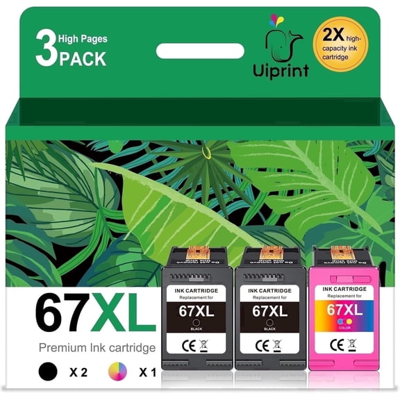 67XL Ink Cartridges Compatible for HP67 Ink Cartridge for Ink 67 for DeskJet 2700 2752e 2755e 2855e 4155e 4255e Envy 6000 6055 6055e Printer (3PK,2 Black &1 Tri-color)