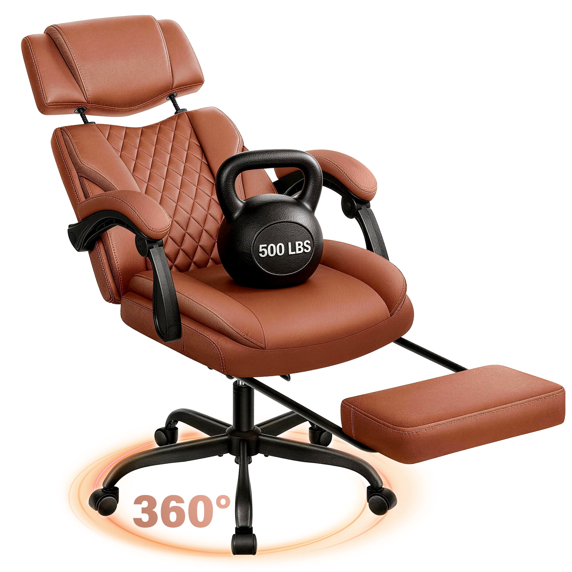 FelixKing Ergonomic Office Chair with Adjustable Headrest Executive Leather Desk Chair with Flip Up Arms, Comfy Computer Chair with Lumbar Support & Rocking Function for Home Office
