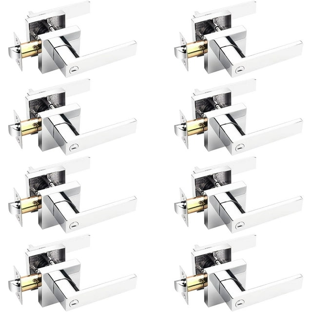 Leviers de Porte Carrés Sans Clé Chromés Poignées de Porte Intérieures Réversibles pour Portes Gauche Droite